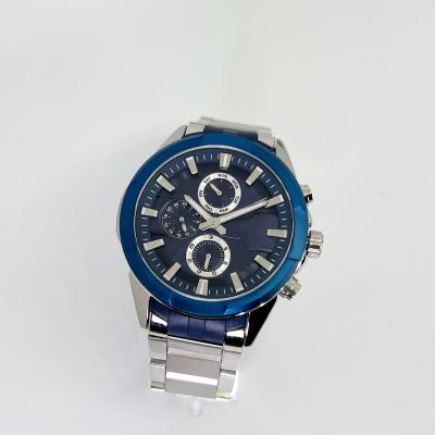 China Automatic date private label two color plating multi-function stainless steel blue silver men's crown quartz watch 46.5mm wholesale for sale