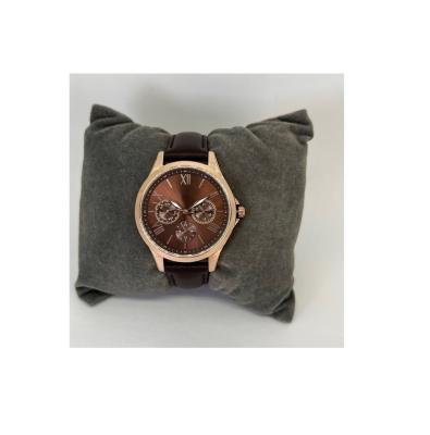 China Date Vending Machine Padded Japanese Strap Movement Wholesale Brown Brass 36 Mm Rose Gold Mens Leather Functional Watch for sale