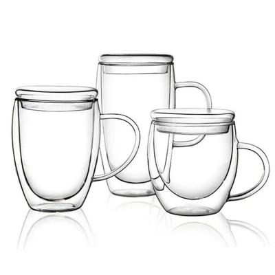 China Contemporary factory sells high borosilicate glass milk mug with glass cover and double-layer glass heat-resistant coffee mug for sale