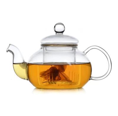 China Wholesale High Quality Viable Heat Resistant Hand-Blown Floral Glass 600ML Teapot With Sipper Borosilicate Glass for sale