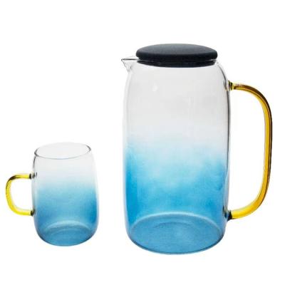 China Viable High Quality Glass Cool Water Pot Glass Clear Water Pot Glass Water Jug Kettle With Cup Drinking Set for sale