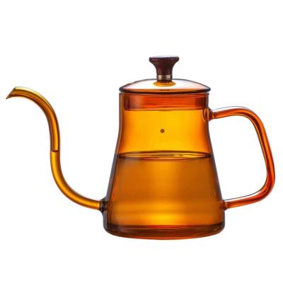 China New Viable Colored Glass Coffee Hand Brew Pot, Straight Fire Coffee End Mouth Pot, Long Mouth Hot Water Ear Hanging Pot for sale