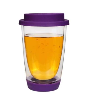 China High Sustainable Borosilicate Glass Double Walled Coffee Mug With Silicone Bottom for sale