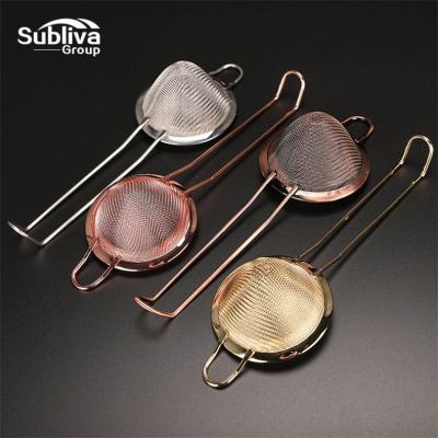 China Hot Sale Metal Stainless Steel Mesh Strainer With Four Color Fine Cocktail Strainer Removing Bit Of Juice for sale