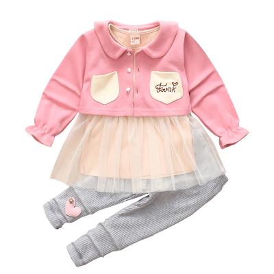 China 2021 two-piece baby clothes gauze children's clothing casual skirt two-piece girls 1-4 years spring and autumn long-sleeved suit for sale