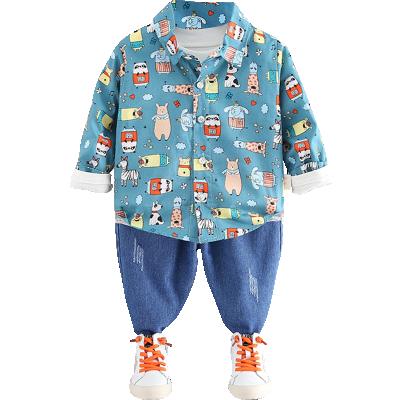 China Casual Made in China Children's Shirt 1-5 Years Old Boy Spring and Autumn Cartoon Two-Piece Long Sleeve Suits for sale