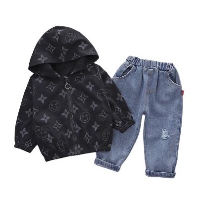 China 2021 1-5 Years Boys China Children's Zipper Hooded Two Piece Set Casual Long Sleeve Casual Suit for sale