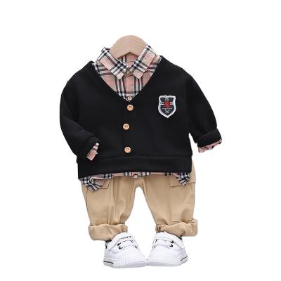 China 2021 Casual Made In China Children's Tie Check Three-Piece Suit 1-5 Years Boys Long Sleeve Vest Set for sale