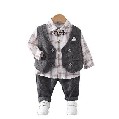 China 2021 casual made in china kids two piece vest set 1-4 years old boys plaid long sleeve casual suit for sale