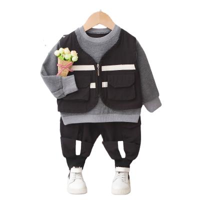 China 2021 casual made in china children's casual suit three-piece long sleeve vest for boys 1-5 years old for sale