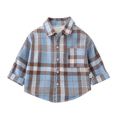 China 2021 Casual Made in China Children's Lapel Plaid Collar Senior 1-5 Years Boys Casual Shirt for sale