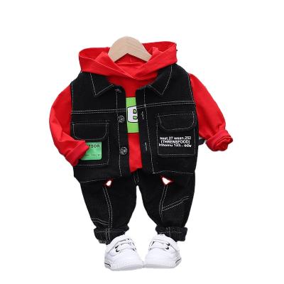 China 2021 China-made children's round neck cartoon vest casual three-piece suit 1-5 years old boys long-sleeved casual vest suit for sale