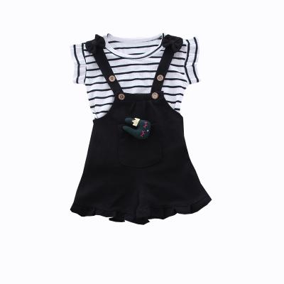 China Casual Made In China Factory Direct Sales Cute Little Girl Suspender Short Sleeve Striped Skirt Suit Girl's Two-Piece Skirt for sale