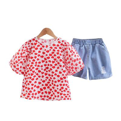 China 2021 hot-selling high-quality thin children's casual baby clothes 1-5 years old girls' jeans short-sleeved two-piece suit for sale