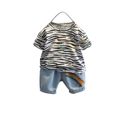 China Boys Casual Striped Kids 1-5 Years Old Baby T-Shirt Clothes Medium Short Sleeve Jeans Summer Casual Small Two-Piece Suit for sale