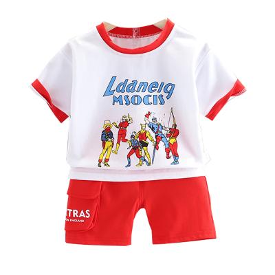 China 2021 new cartoon male children's short-sleeved two-piece suit baby sweater casual suit 1-2-3-4 years old for sale