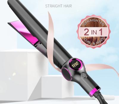 China Professional Custom Automatic Ceramic Flat Short Hair 2 LCD Digital Adjustable Heat Settings 2 in 1 Hair Curler Iron Hair Curlers and Straightener for sale