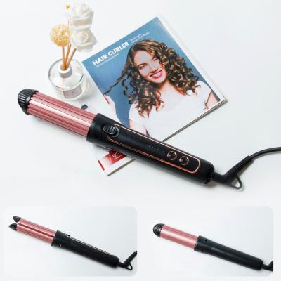 China Safety 360 Degree Rotating 2 In 1 Adjustable Wand Ceramic Coating Barrel Temp LCD Display Hair Curler Iron Curling Straightener for sale