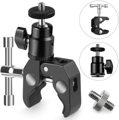 China Camera microphone holder. Tripod. Super Ball Head Photo Clamp with Camera Clip Holder and Mini Ball Head Hot Clip Boot Adapter with 1/4-inch-20 Tripod Screw for sale