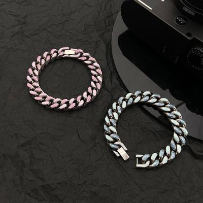 China FASHIONABLE Cuban Dreamy Powder Stainless Steel Man Hip-Hop Couples Jewelry Starry Blue Double Sided Wearing Pairs Bracelet For Men And Women for sale