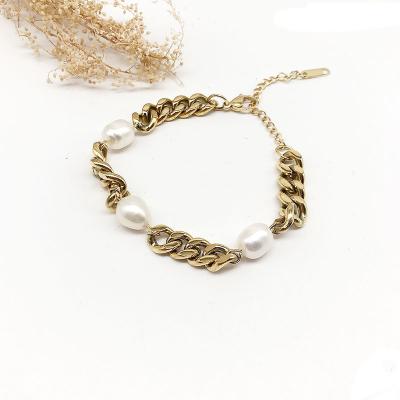 China FASHION Trendy 18k Gold Plated Stainless Steel Jewelry Woman and Man Pearl Jewelry 18k High Quality Bracelet for sale