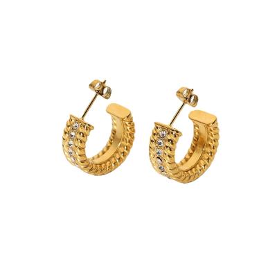 China Wholesale Manufacturer FASHIONABLE Custom Earring 18K Rank Stainless Steel Gold Plated Waterproof Diamond Zircon Top Earrings for sale