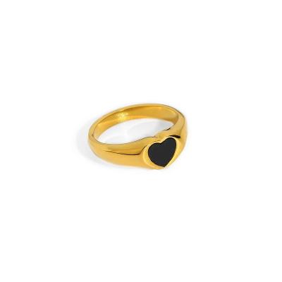 China 2022 new arrival TRENDY jewelry 18K gold plated black heart rings wholesale 18K gold plated stainless steel jewelry for sale