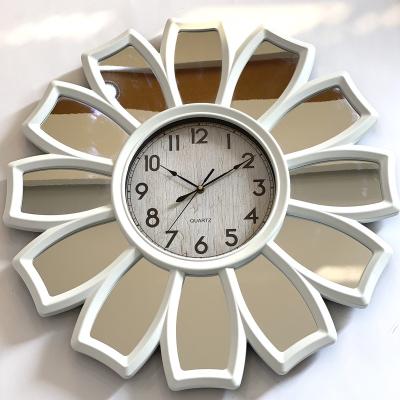 China Large Wall Clock Industrial Segment Mirror Fashion Wall Sticker Flower Design Clock for sale