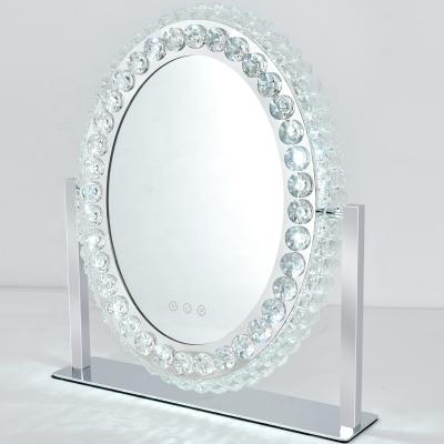 China Leaded Lit Oval Crystal Makeup Mirror Ins With Mirror Internet Celebrity Sufficiency Light Light Dressing Desktop Luxury Mirror for sale