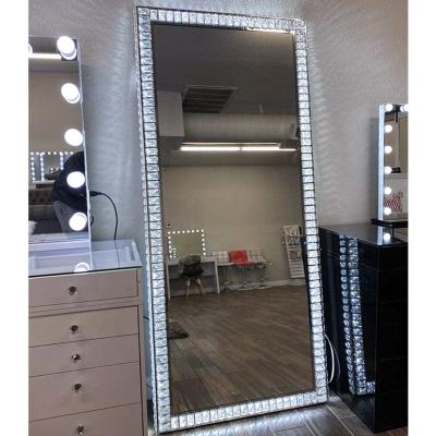 China Crystal Bathroom Mirror Lighted With Illuminated Lights, Dimmable Large Integral Mirror Lighted Vanity Mirror For Bathroom for sale