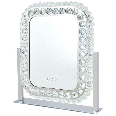 China Wholesale Lighted Beauty Cosmetics Makeup Products Hollywood Vanity Crystal Glass Mirror for sale