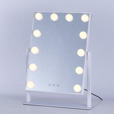 China Portable Lighted Changing Room Hollywood 12 LED Bulbs Lighted Vanity Makeup Mirror Desktop Cosmetic Mirror for sale