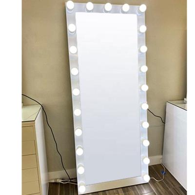 China White Frame Lighted Hollywood Lighted Floor Mirror Large Makeup Vanity Full Length Mirror With 22 Large Bulbs for sale