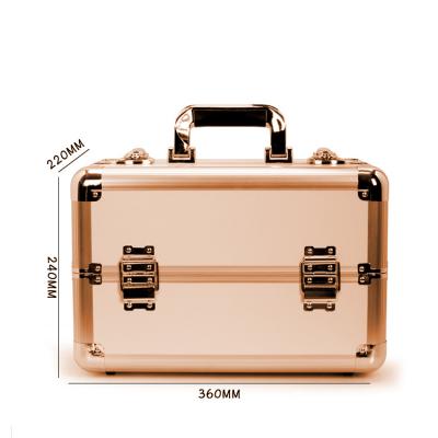 China Portable Large Capacity Fashion Design Make Up Hard Makeup Suitcase Vanity Towel Metal Travel Bag Professional Aluminum Cosmetic Case for sale