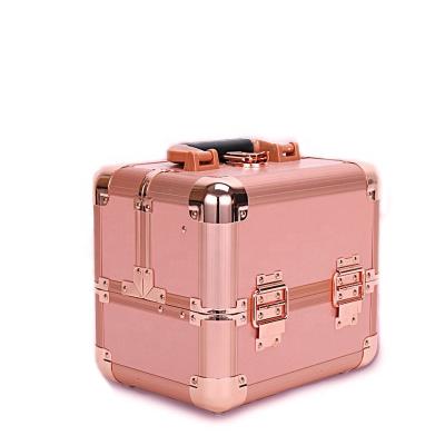 China Hot Selling Large Capacity Women Makeup Trays Multi Silver Aluminum Professional Travel Towel Shiny Beauty Case Make Up for sale