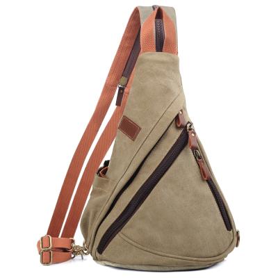 China Waterproof Canvas Cross-Body Daypack Sling Hiking Jogging Backpack Chest Sling Khaki for sale