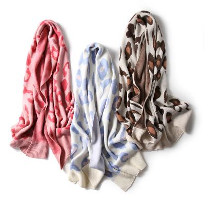 China Women Winter Scarf Acrylic Jacquard Leopard Fashion Long Shawl Scarf Customized Ladies Blanket for sale