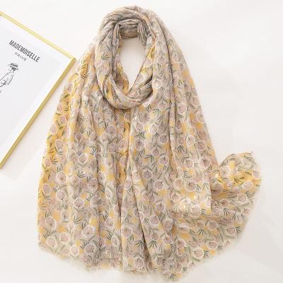 China Wholesale Polyester Spring Dandelion Printed Soft Scarf Gold Foil Polyester Shawl Fashion Lady Scarf 90*180cm for sale