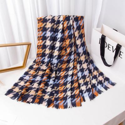 China Polyester Women 2022 Winter Warm Cashmere Scarf Scarves Multi Color Houndstooth Foulard Women for sale