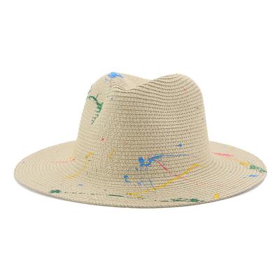 China New high quality graffiti straw hats for spring and summer Panama hat drawing or colorful pattern hat tie dye leisure for sale