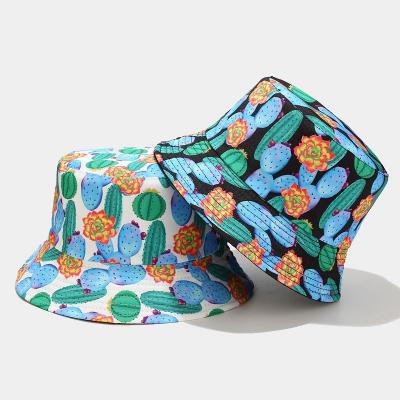 China Sun Hat New Sun Hat Cactus Pattern With Fisherman's Hat Custom Design Outdoor Logo Fashion Bucket Hat Unisex Reversible for sale