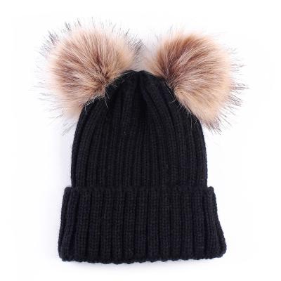 China New Wholesale COMMON Women's Double Knitted Beanie Hats Warm Knit Hat Cheerleaders Girls Winter Warm Hats for sale