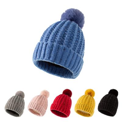 China Wholesale COMMON Colorful Faux Fur Pom Poms Ball Beanie Knitting Hats Knit Hat With Thick Coating Warm Beanie For Women for sale