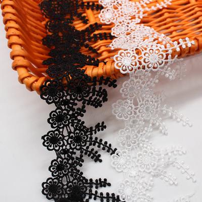 China Other MSBJ677 Fine-knitted black and white fringed embroidery water soluble lace flower lace trim for sale