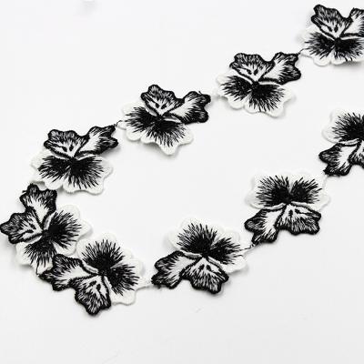 China Other msbj675 handmade lace material, headdress ribbon, black and white embroidery lace water soluble trim for sale