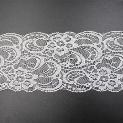 China Womens 9cm Wide Elastic Lace Trim High Quality Sustainable Lace Trim White Nylon Elastic Trim For Garment for sale