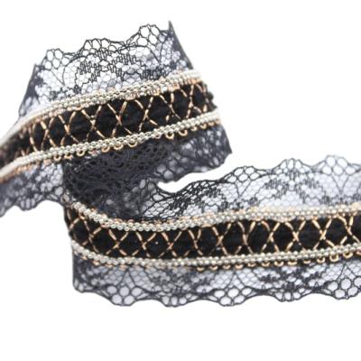 China New Trend 65mm Black Recycled Eyelash Lace Trim MS24302 Polyester Sustainable Elastic Lace Fabric For Clothing for sale