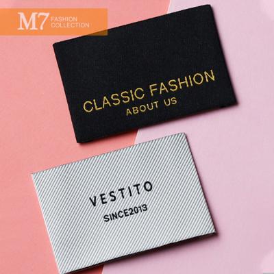 China ZM137 Color Size Viable Custom Apparel Folded Woven Labels With Brand Logo Factory Direct Center Fold Neck Label for sale