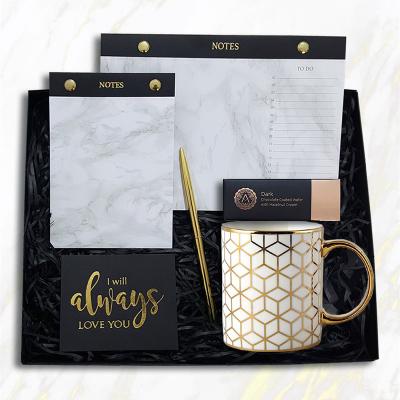 China Custom Marble Luxury Notebook Logo Hardcover Journal Gift Box Set Porcelain Pen Gift Stationery Set With Mug for sale