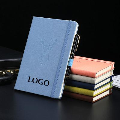 China Custom 100 Hardcover Sewing Covers 200 Page Notebook Office Supply PU Leather Hardcover Notebooks With Pen for sale